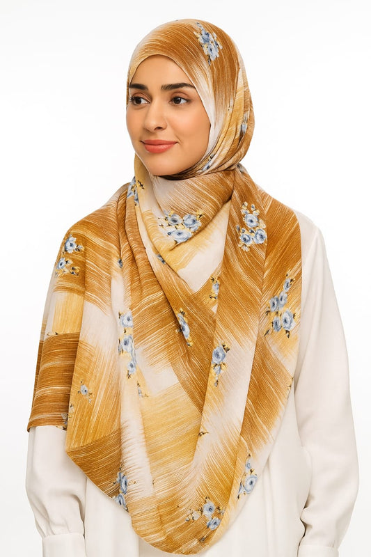 Caramel Brown Sketches Patterned Printed Modal Hijab