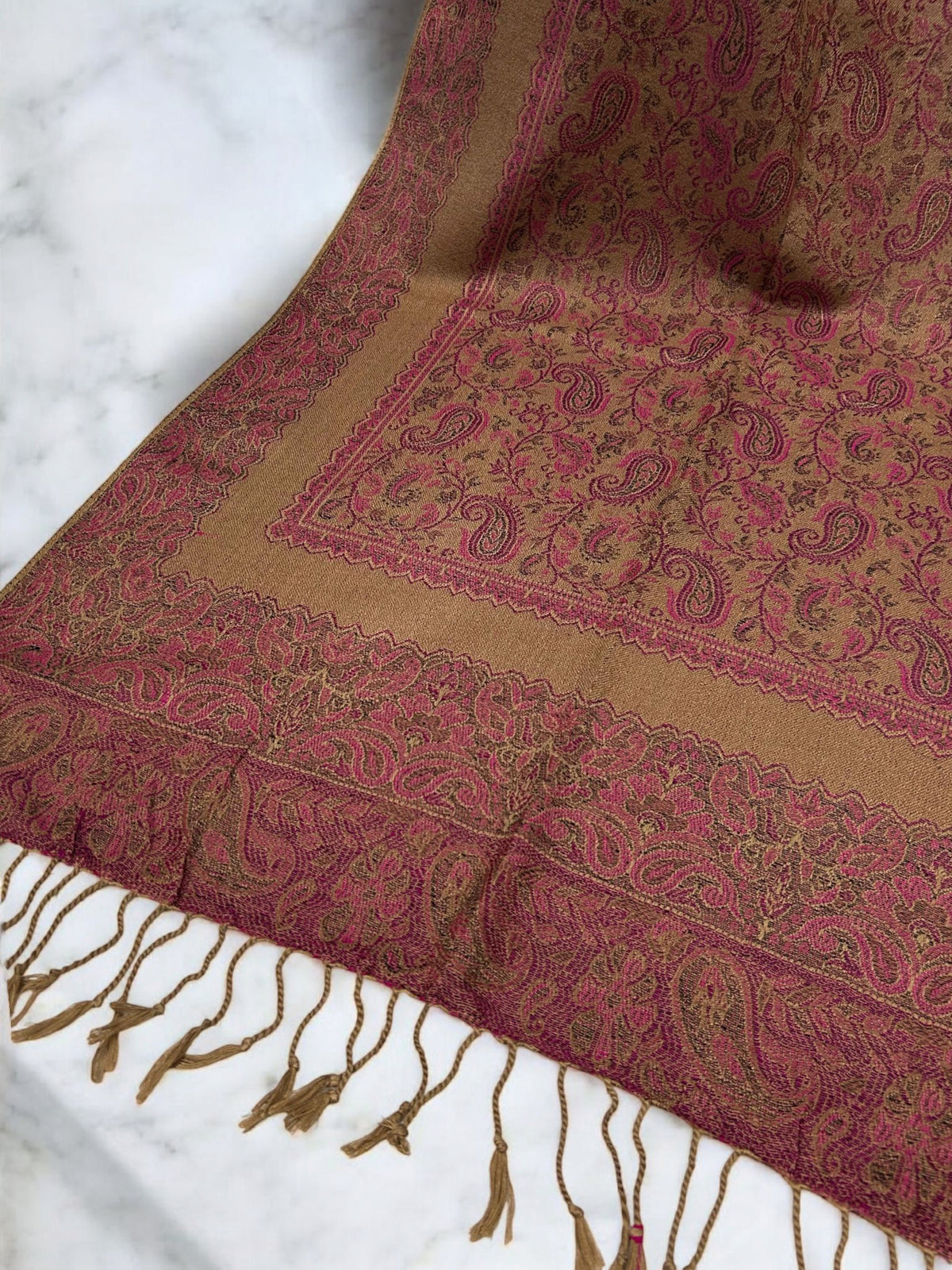 Beige Fresh Pink Little Paisleys Two-Tone Pashmina Hijab
