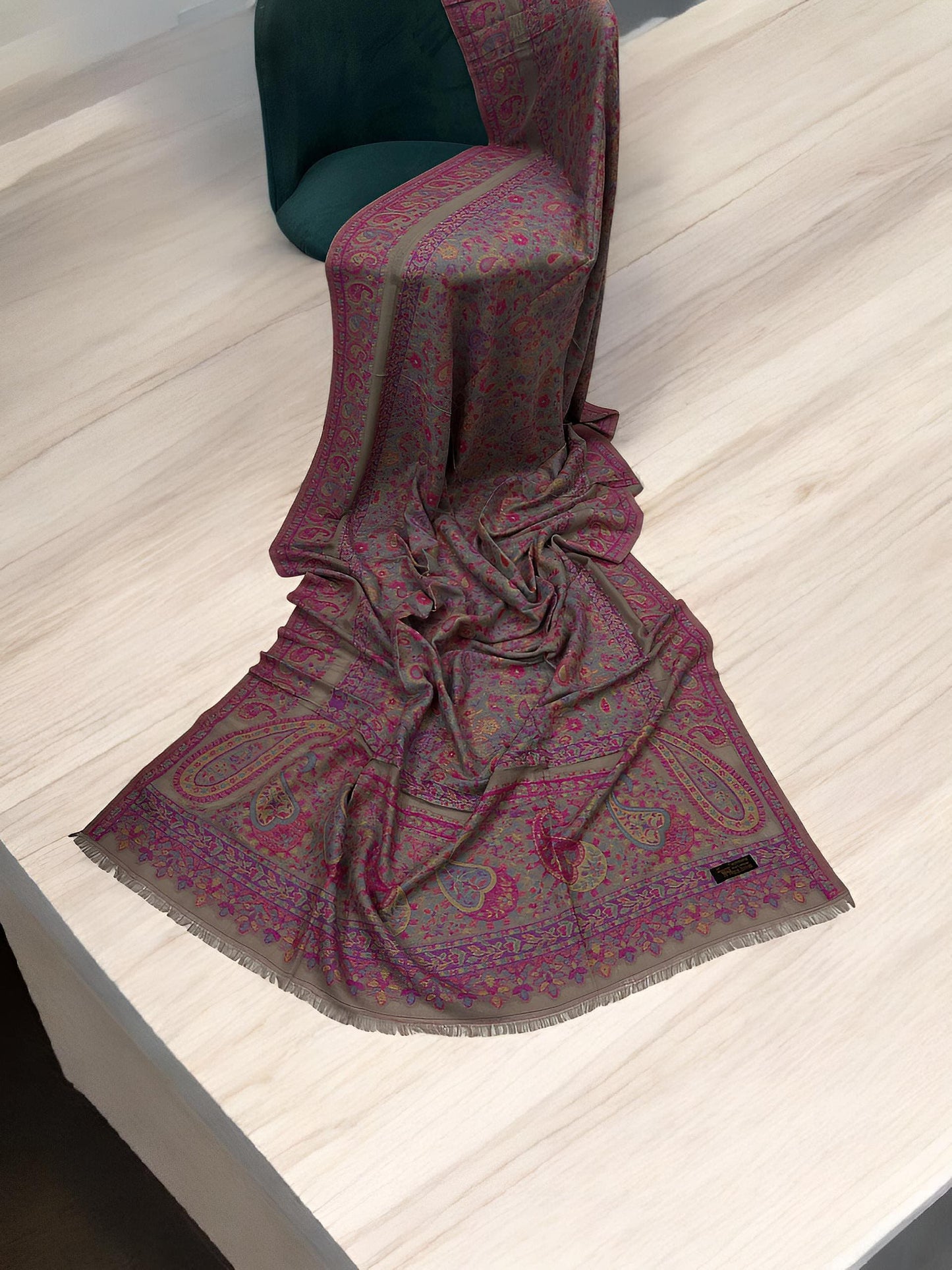 Pashmina Shawl - Pink Beige Paisley