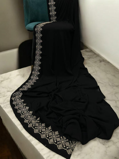Luxury Black Cream Cutwork Border Korean Shaal