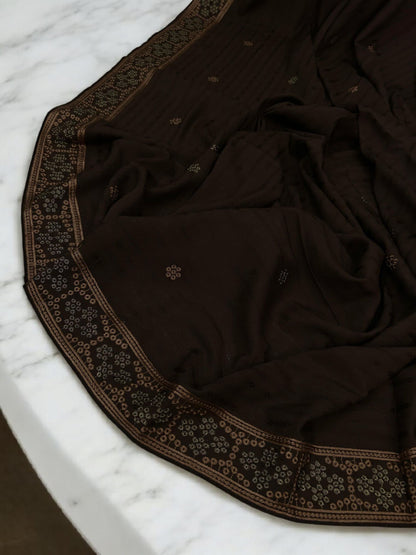 Chocolate Beige Honeycomb Fancy Self Embroidered Shaal