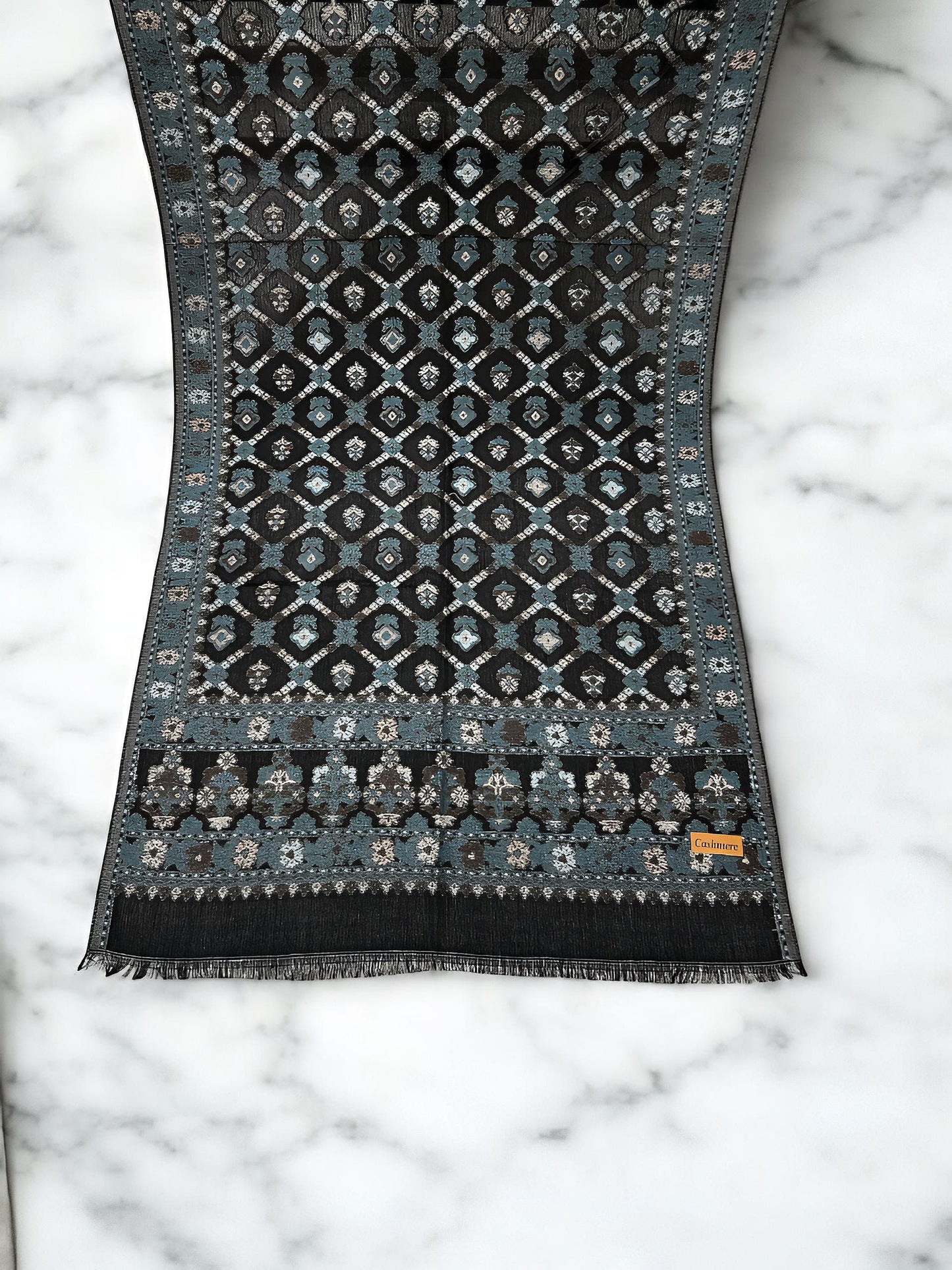 Black Baby Blue Crossed Floral Pashmina Hijab