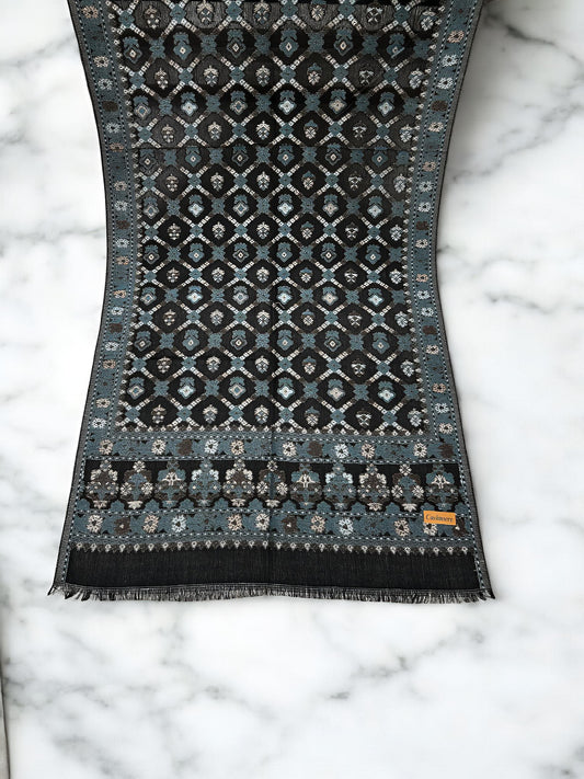 Black Baby Blue Crossed Floral Pashmina Hijab