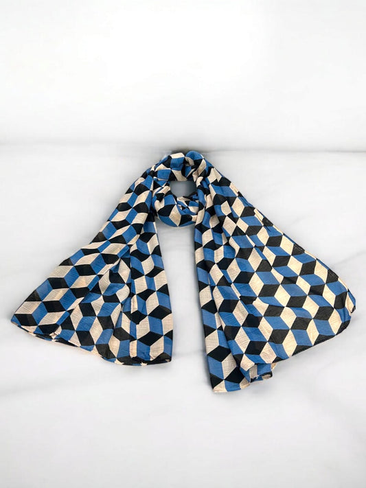 Blue Cream Diamond Printed Modal Hijab