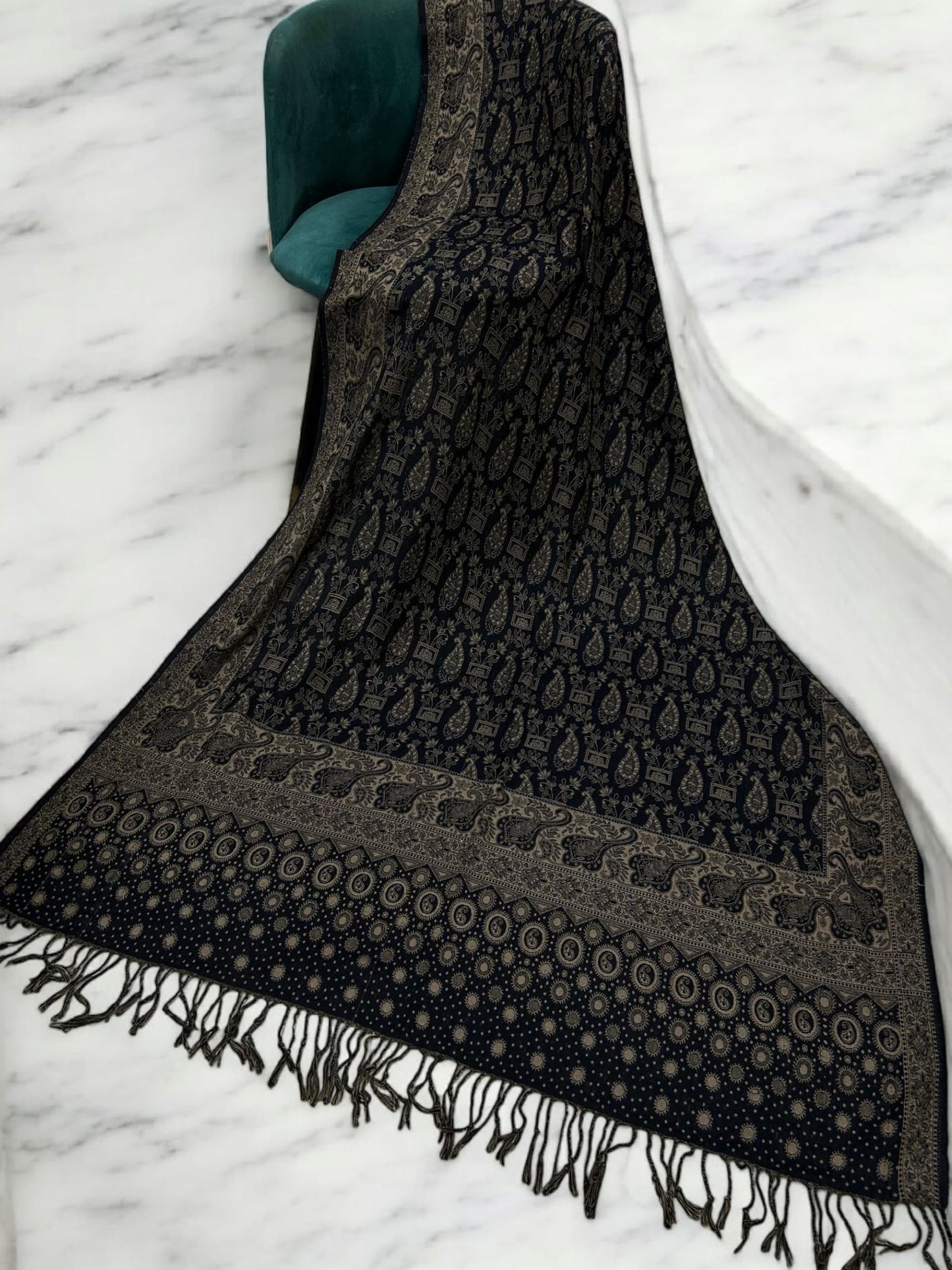 Dotted Paisley Pashmina Shawl - Black Sand Brown