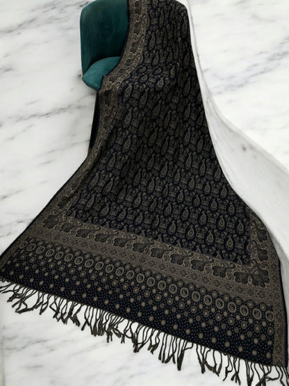 Dotted Paisley Pashmina Shawl - Black Sand Brown