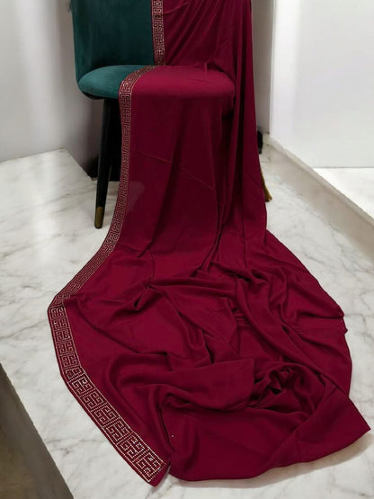 Luxury Deep Rose Pink Maze Border Korean Shaal