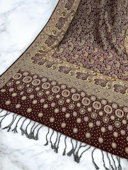 Plum Butter Yellow Silver Dotted Two-tone Paisley Pashmina Hijab
