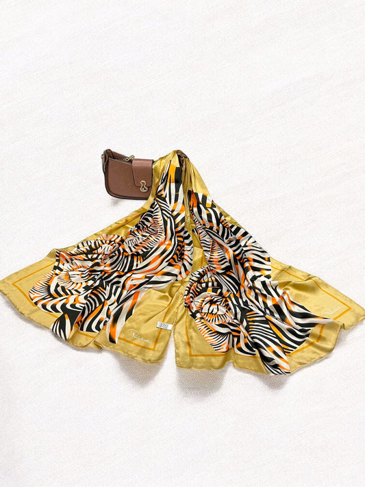 Satin Silk Scarf - Sand Orange Zebra Roberto Cavalli