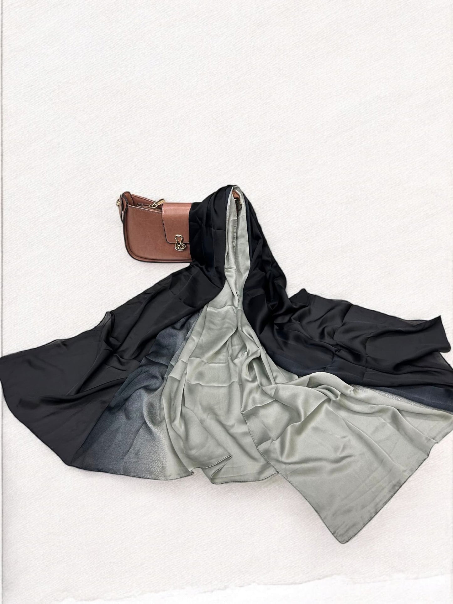 Large Satin Silk Scarf - Black Smoke Tie-Dye