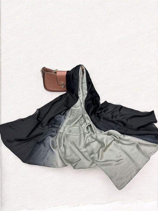 Large Satin Silk Scarf - Black Smoke Tie-Dye