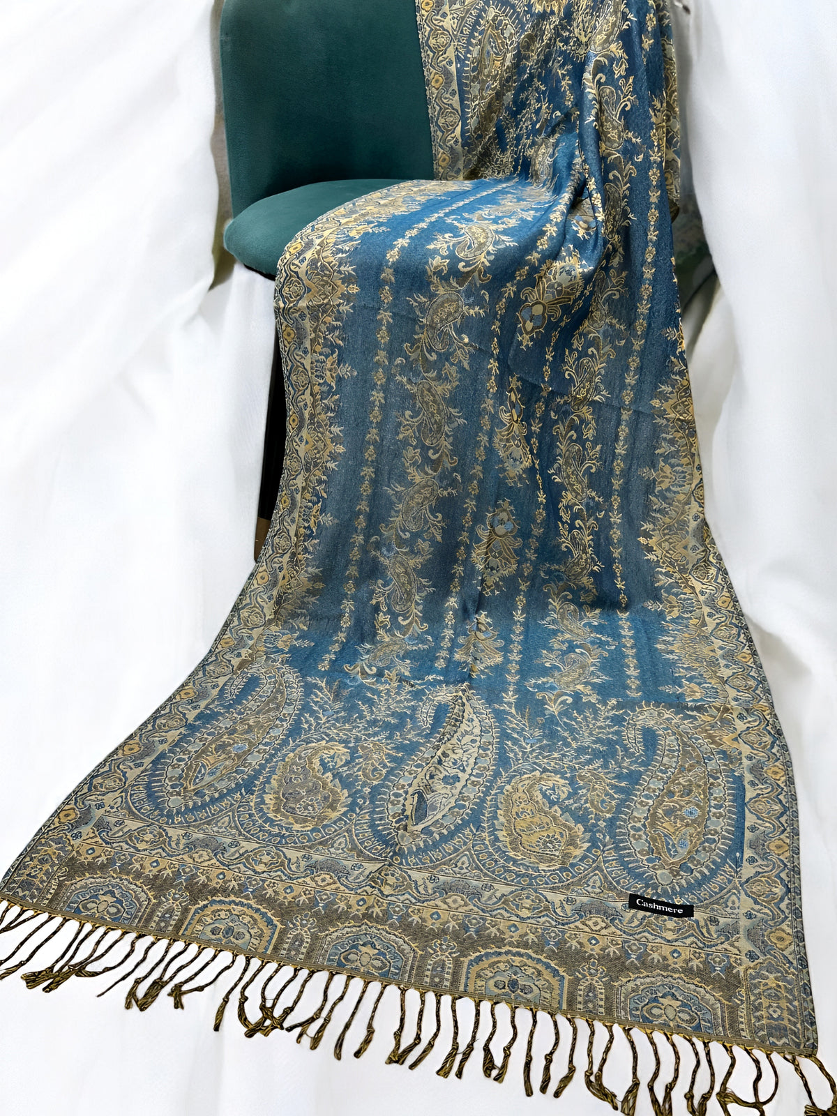 Teal Olive Persian Linear Paisley Two-Tone Pashmina Hijab
