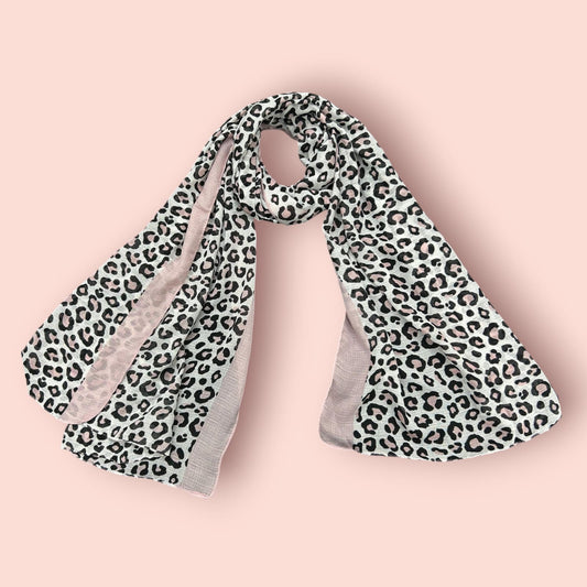 Oyster Pink White Cheetah Printed Modal Hijab