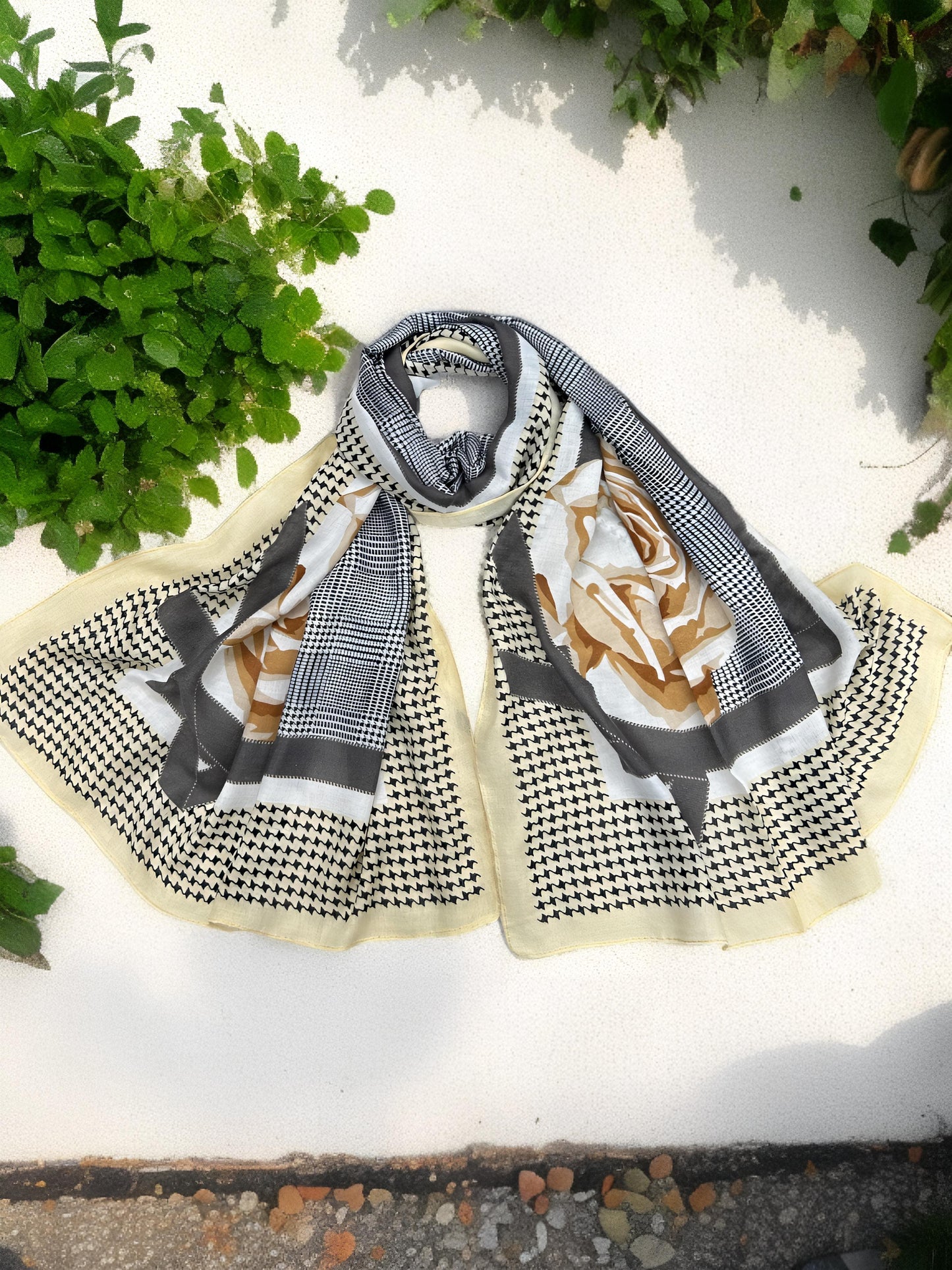 Vanilla Grey Gingham Printed Modal Hijab