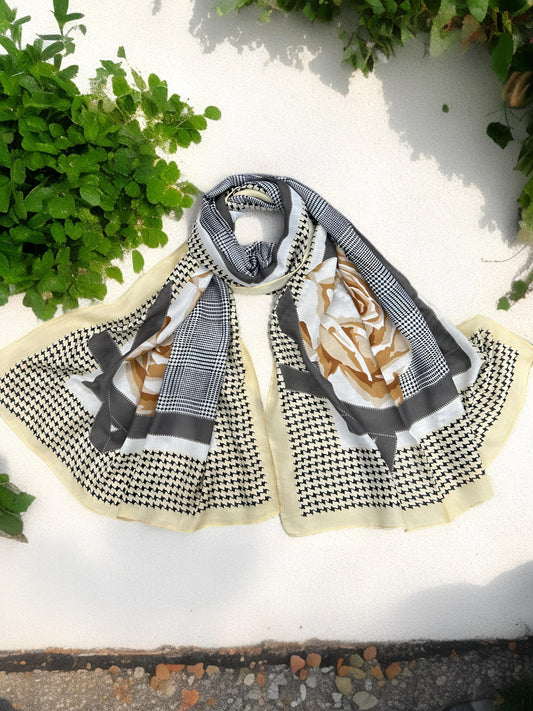 Vanilla Grey Gingham Printed Modal Hijab
