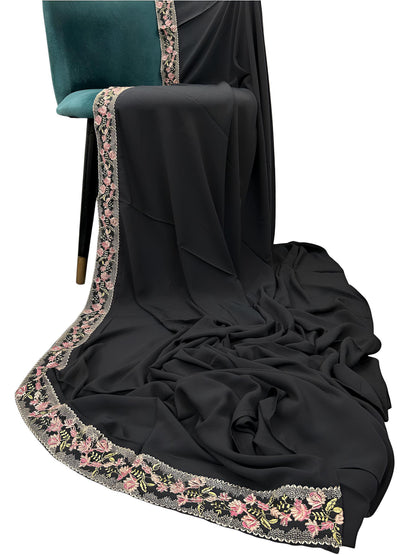 Luxury Grey Floral Border Korean Shaal
