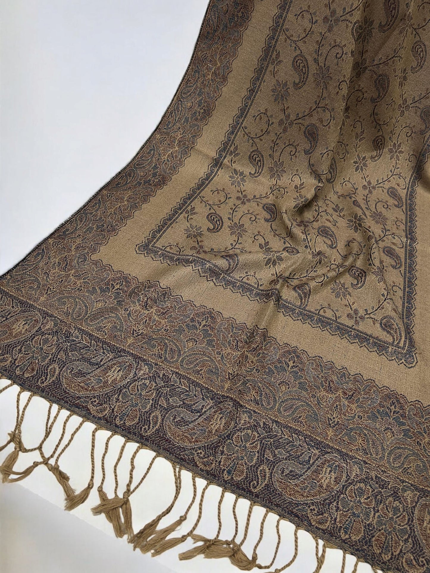 Khaki Light Purple Little Paisleys Two-Tone Pashmina Hijab