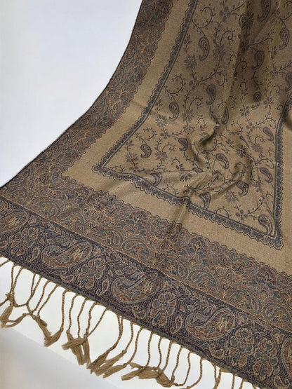 Khaki Light Purple Little Paisleys Two-Tone Pashmina Hijab