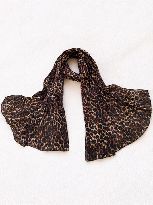 Golden Brown Cheetah Printed Pleated Modal Hijab