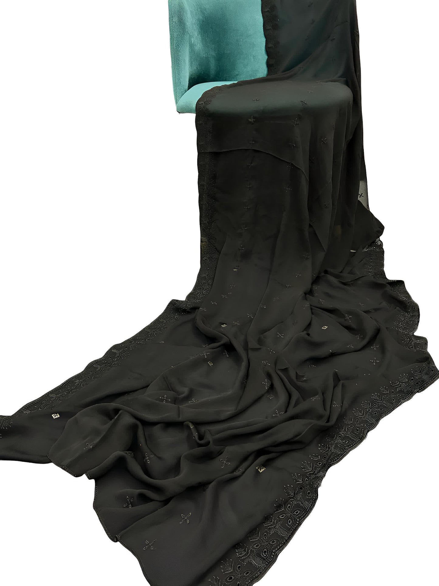 Black Tulip Embroidered Chiffon Dupatta