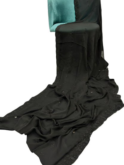 Black Tulip Embroidered Chiffon Dupatta