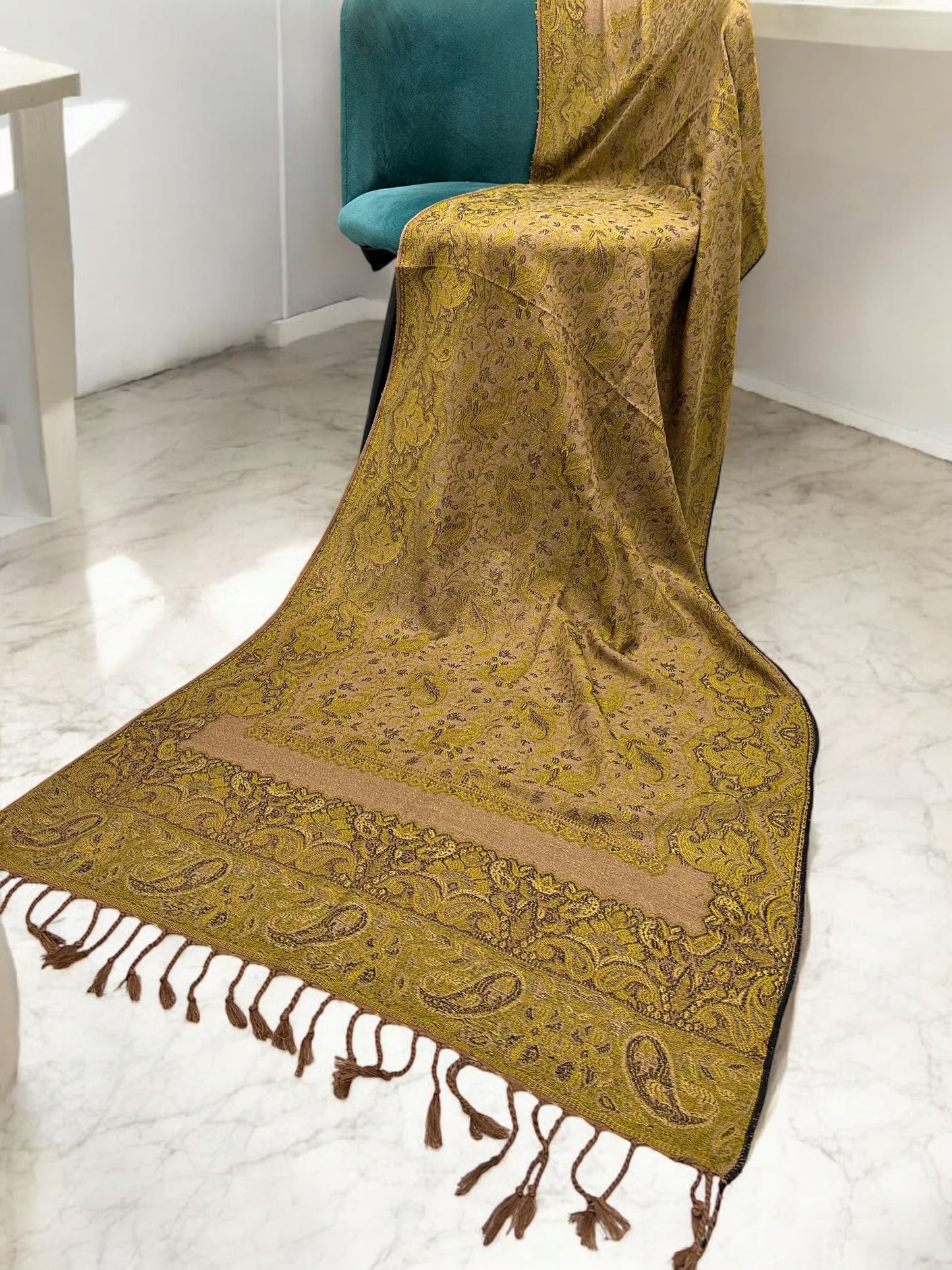 Beige Lime Olive two-tone Paisley Pashmina Hijab