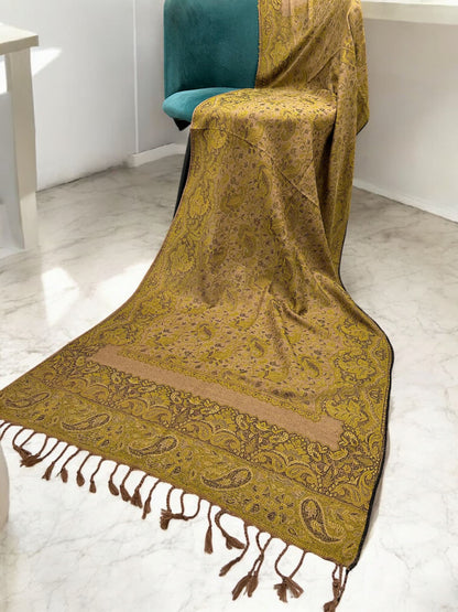 Beige Lime Olive two-tone Paisley Pashmina Hijab