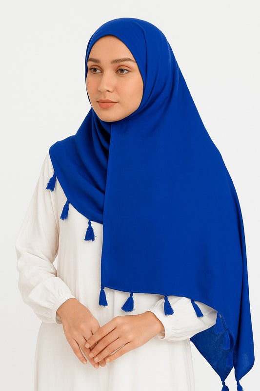Electric Blue - Lawn Tassel Hijab