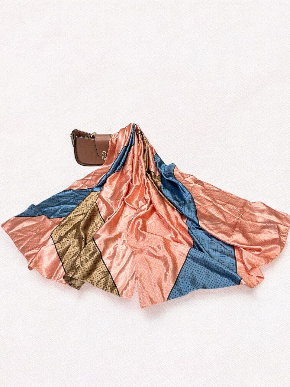 Large Satin Silk Scarf - Peachy Pink Stripe