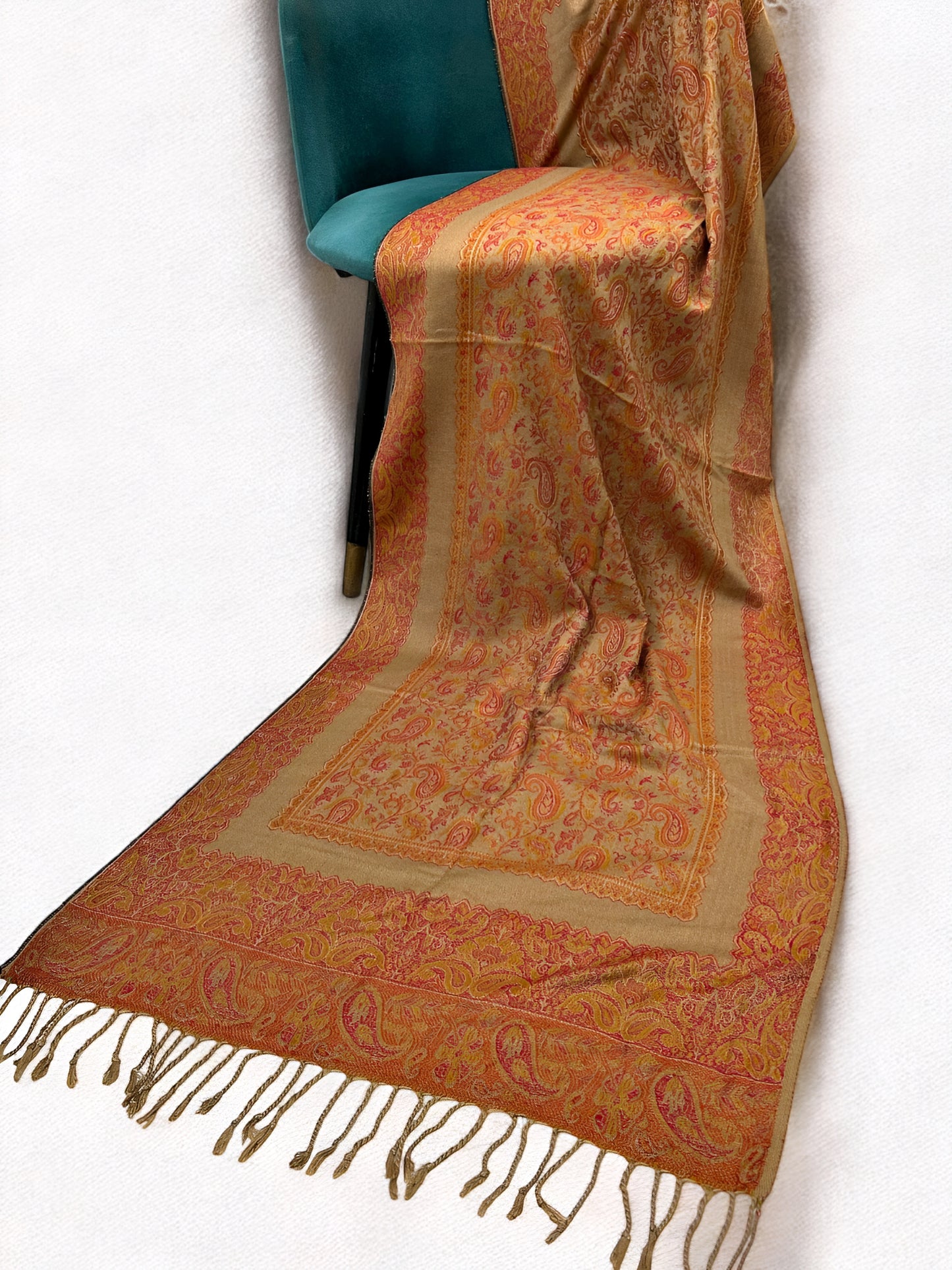 Beige Tangerine Paisleys Two-Tone Pashmina Hijab