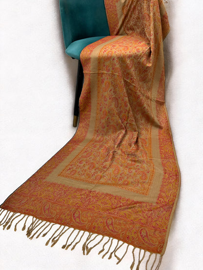 Beige Tangerine Paisleys Two-Tone Pashmina Hijab