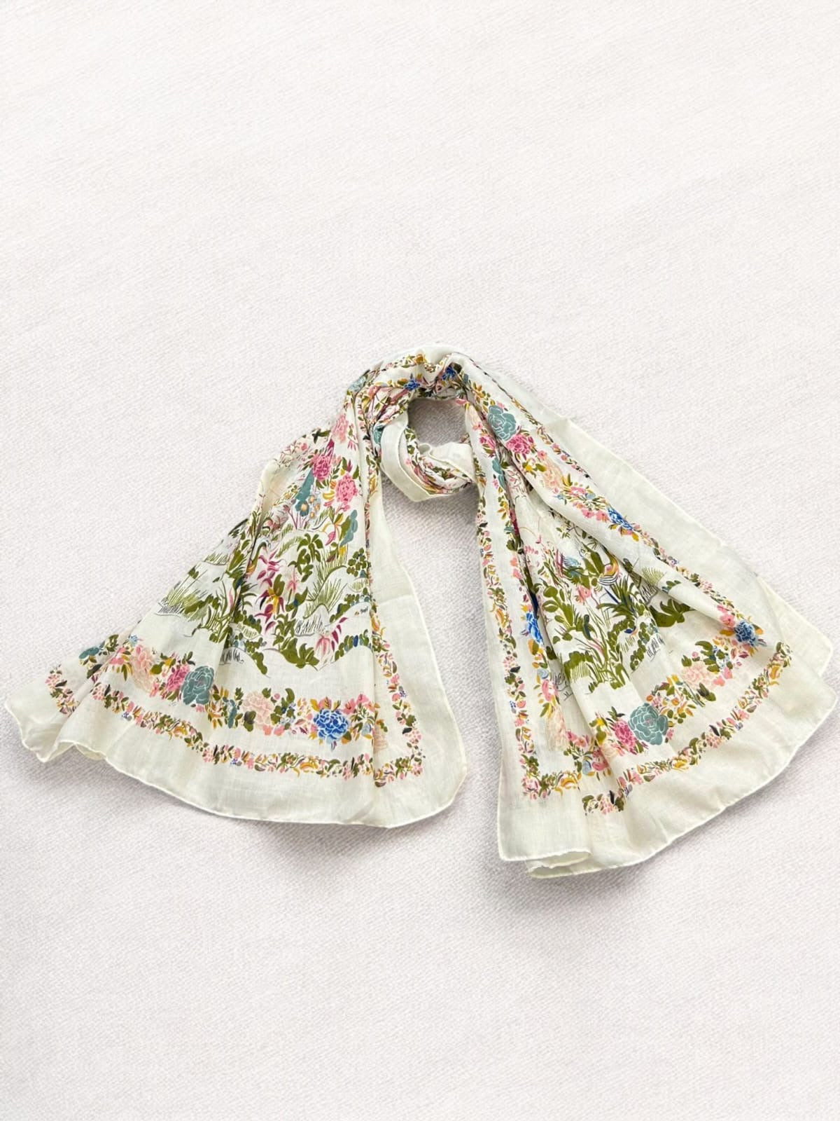 Creamy Multi Floral Printed Modal Hijab