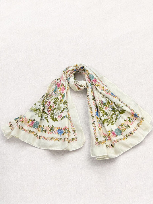 Creamy Multi Floral Printed Modal Hijab