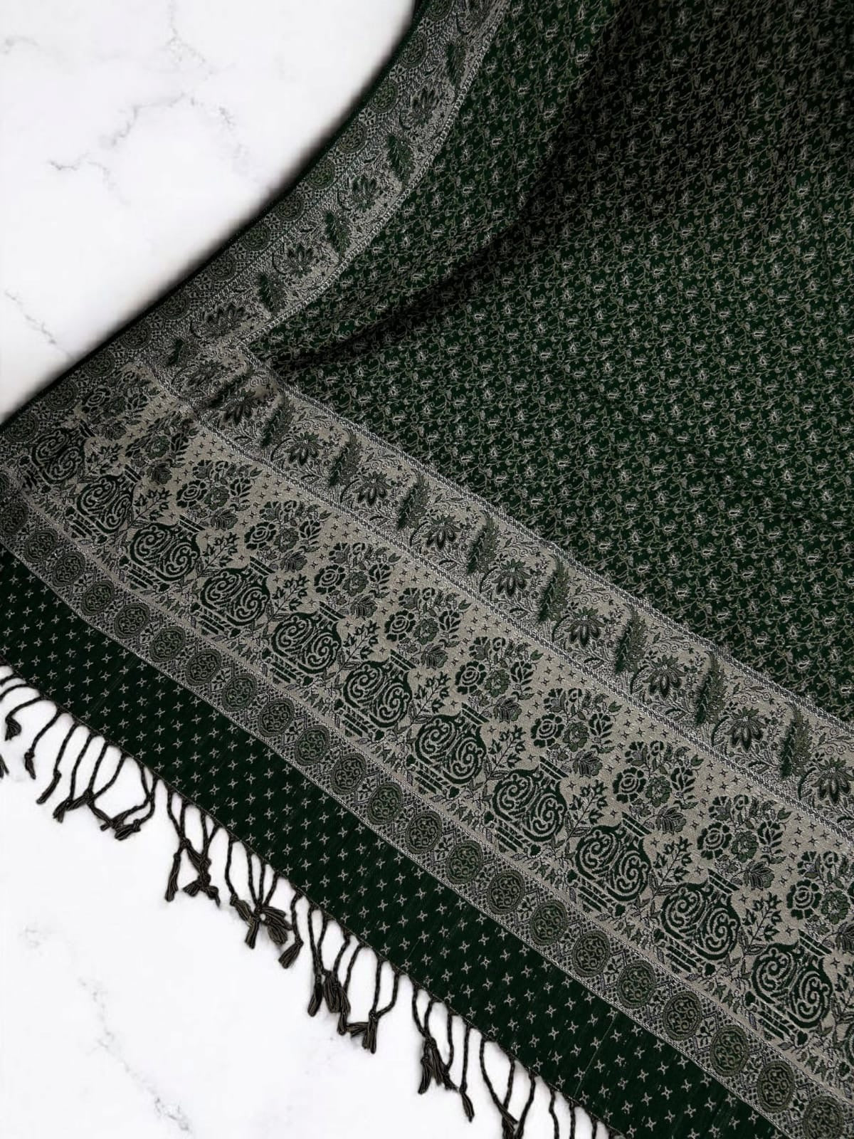 Starry Pashmina Shawl - Forest Green Greige