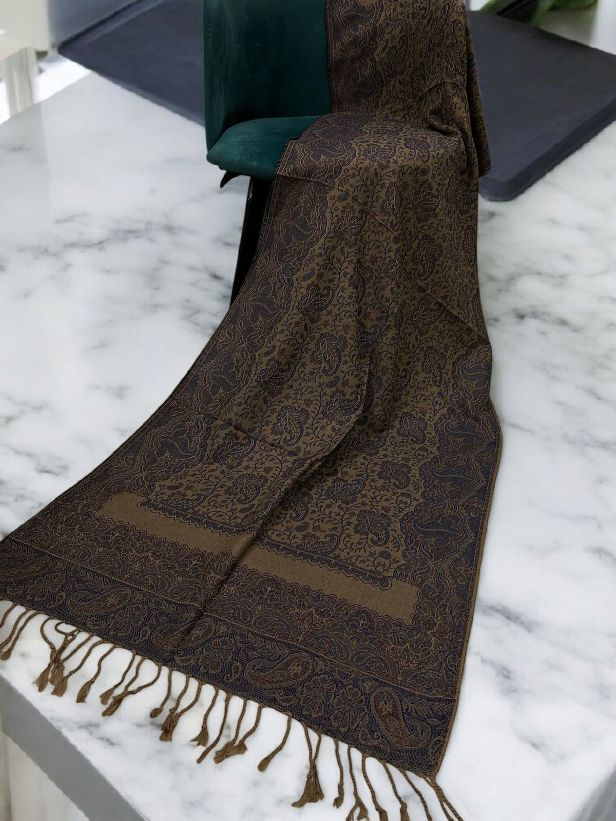 Coffee Indigo Damask Paisleys Dual Tone Pashmina Hijab