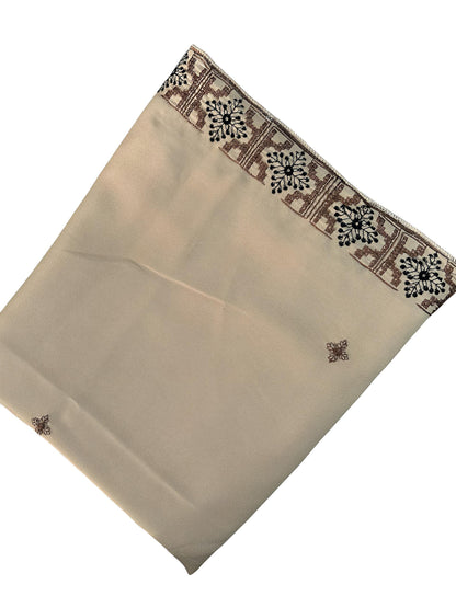 Khaki Black Floral Border Shaal