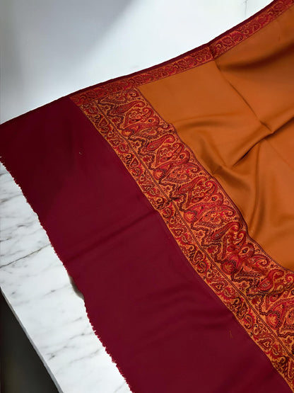 Burnt Orange Red Patchwork Border Shawl