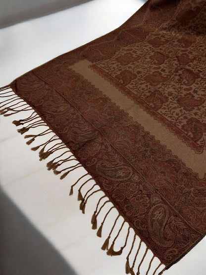 Beige Red Damask Paisleys Dual Tone Pashmina Hijab