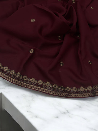 Raspberry Beige Floral Threadwork Embroidered Shaal