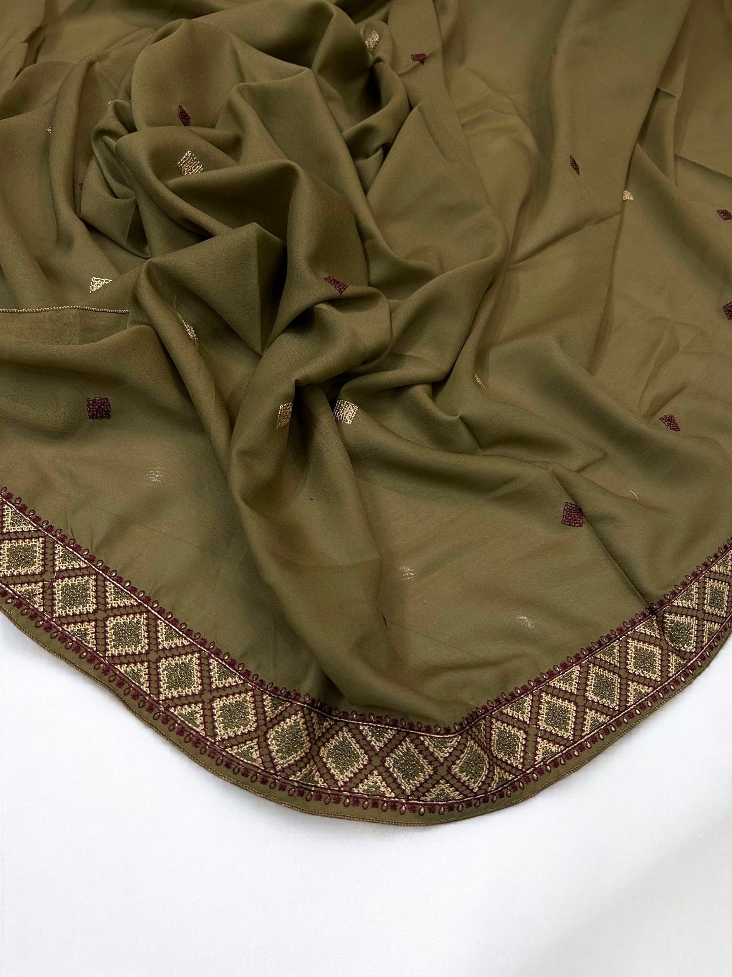 Peanut Brown Diamond Double Embroidered Shaal