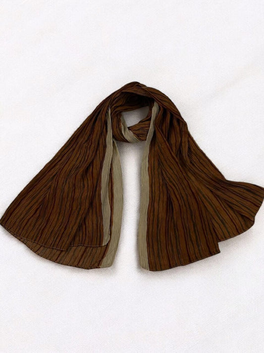 Squirrel Brown Linear Printed Pleated Modal Hijab
