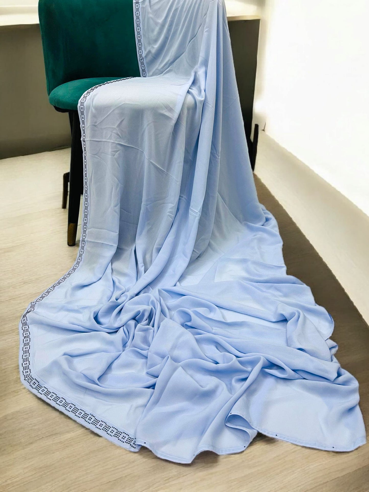 Sky Blue Chain Border Embroidered Korean Shaal