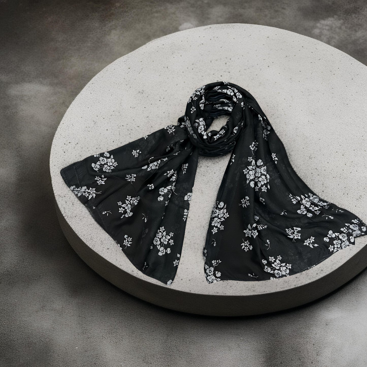 Black Grey Lilacs Printed Modal Hijab