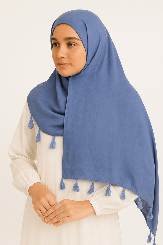 Azure Blue - Lawn Tassel Hijab