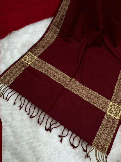 Maroon Plain Paisleys Border Pashmina Hijab
