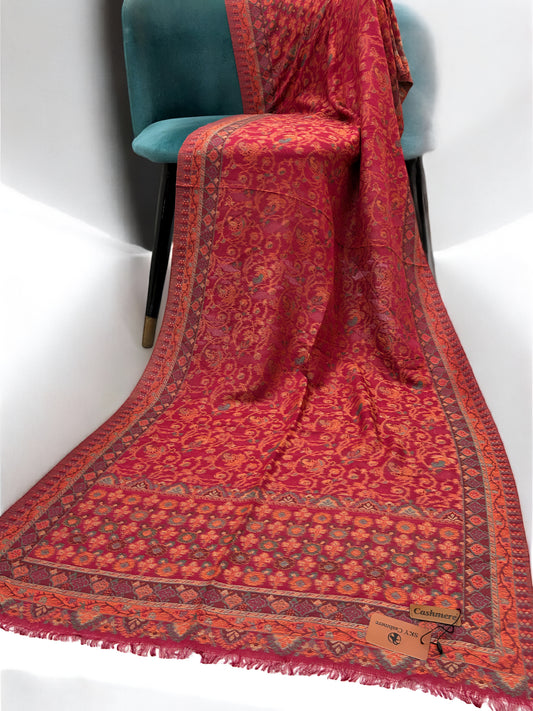 Red Orange Floral Scroll Kani Pashmina Hijab