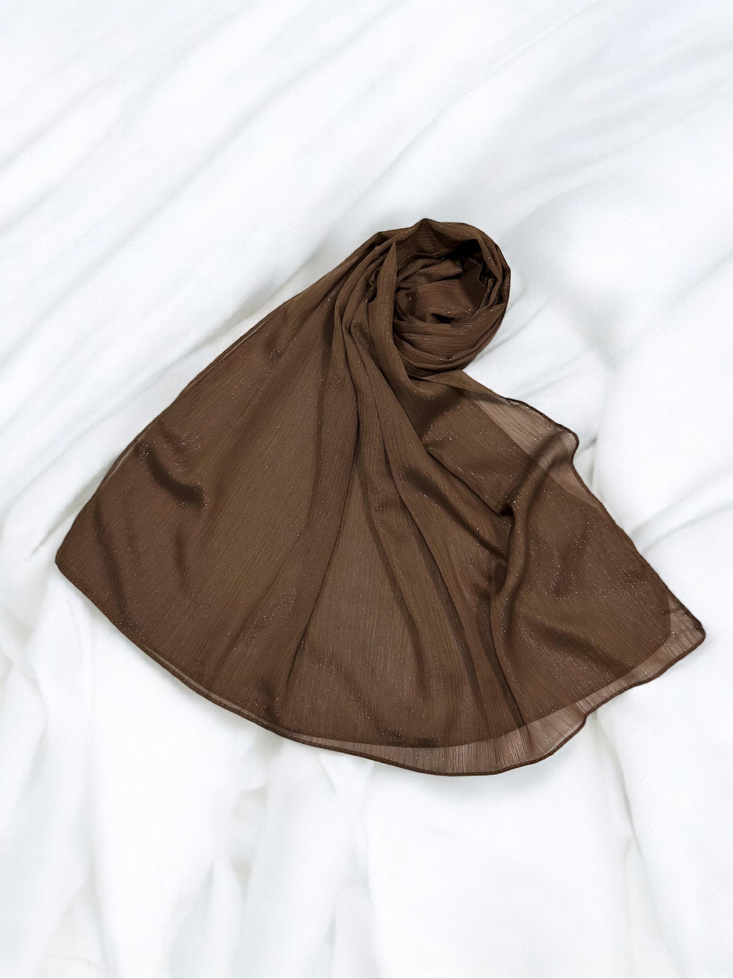 Coca Mocha - Crinkle Shimmer Chiffon Wedding Party Occasion Hijab Scarf