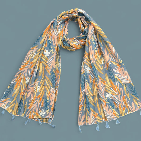 Peachy Blue Floral Printed Modal Hijab