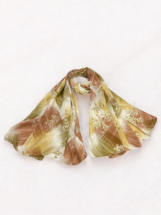 Light Green Brown Sketches Floral Printed Modal Hijab