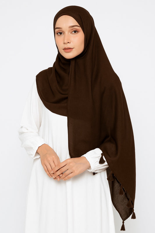 Chocolate Brown - Lawn Tassel Hijab